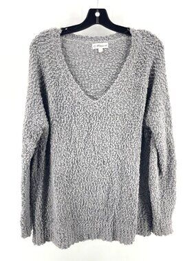 Macaroon Women's Gray V Neck Loose Knit Long Sleeve Sweater Size Small
